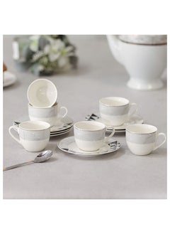 اشتري Geometric 12 Piece New Bone China Coffee Cup Set 90Ml Serve 6 32.5X13X5.5 Cm Black في الامارات