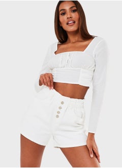 Buy High Waist Button Detail Shorts in Saudi Arabia