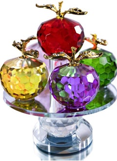 اشتري 5.1in Height 5 Colors Crystal Faceted Apples Ornament Glass Apple Figurines Collectibles with Rotatable Base for Home Table Decor في السعودية