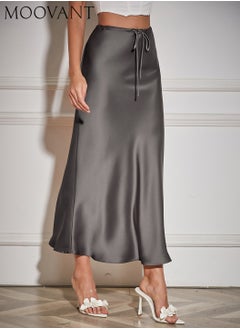 Buy Silk Satin Skirt for Women Textured Maxi Skirt Flared Casual A-Line Long Skirt Elegant Party Drawstring Dressy Skirts in Saudi Arabia