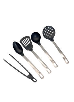 Buy 5-Piece High Quality Cooking Utensil Set With Steel Handle Black and Silver 9.5 x 11.5 x 35.5 cm HS-6689C in Saudi Arabia