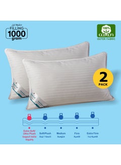 Buy Cotton Pillow 2-Pieces (1000Gm Each)King Size Sleeping Bed Pillow 50 X 75 Cm, Hotel Style With Stripes, Filled With Premium Gel Fibre,White in Saudi Arabia