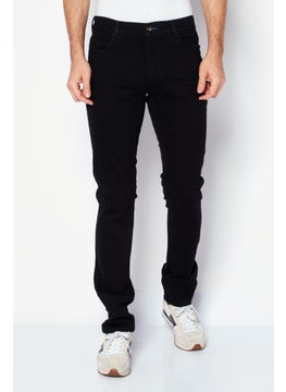 Buy Men Regular Fit Solid Stretchable Jeans, Black in Saudi Arabia