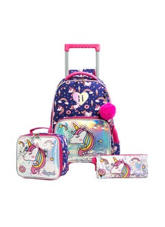 Buy Set Of 3 16 Inches Trolley School Bag, Lunch Bag And Pencil Case - Unicorn Chrome - Blue in UAE