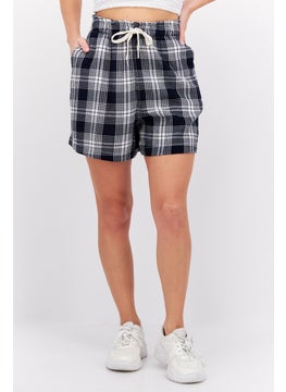 اشتري Women Regular Fit Plaid Drawstring Shorts, Navy Combo في الامارات