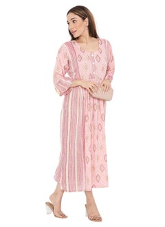 Buy STYLISH PRINTED SHORT FRONT STYLED BUTTON ARABIC KAFTAN JALABIYA DRESS in Saudi Arabia