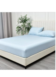 Buy Bedding Fitted Sheet: 2-Pcs Single Size Solid Sheet With Pillowcases Set and Soft-Silky 30 Cm Extra Deep Brushed Microfiber Cooling Bed Sheet,Sky Blue in Saudi Arabia