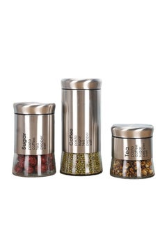 اشتري Glass and Metal Spice Jars Containers Set 3 Pieces Different Sizes في مصر