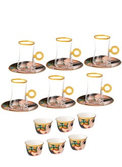 BTaT- Floral Tea Cups and Saucers, Set of 8 (8 oz) Multi-Color with Gold  Trim and Gift Box, Coffee Cups, Floral Tea Cup Set, British Tea Cups