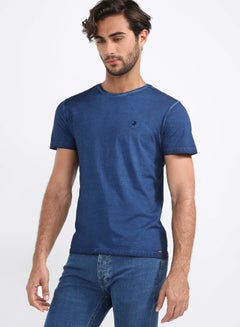 Buy V-Neck Washed T-Shirt Navy in UAE