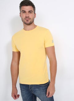Buy Basic Short Sleeve Round Neck T-Shirt 414 Yellow in UAE