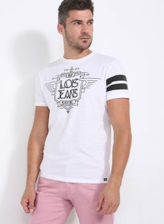 Buy Printed Round Neck T-Shirt 400 White in UAE