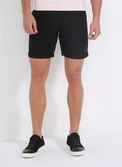 Buy Folded Hem Bottom Linen Shorts 499 Black in UAE