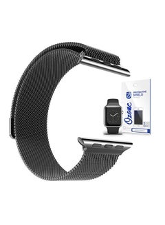 Buy Stainless Steel Replacement Band With Screen Protector For Apple Watch Series 3 38mm Black in UAE