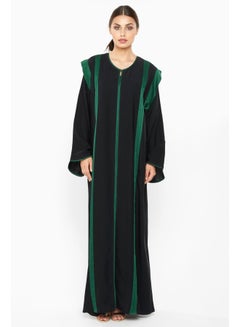 Buy Classic Abaya With Stripe Detailing Black in UAE