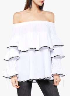 Buy Ruffle LayeBardot Off Shoulder Top White in Saudi Arabia