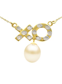 Buy 10k Solid Gold And 0.11cts Diamonds XO Necklace with 7mm Genuine Pearl in UAE