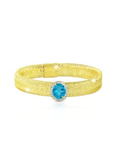 Buy 18 Karat Gold Genuine Swiss Blue Topaz 0.12 Carat Genuine Diamond Mesh Bracelet in UAE