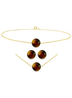 Buy 18k Gold Tiger Eye Beads Jewelry Set in UAE