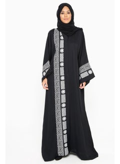 Buy Aztec Printed Abaya Black/White in UAE