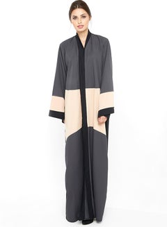 Buy Casual Abaya With Cross-Cut Detailing Grey/Cream in UAE