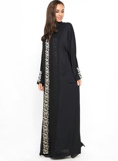 Buy Floral Embroidery Abaya Black in UAE