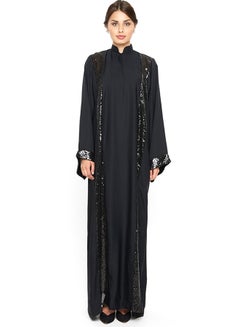 Buy Shimmering Sequin Stripe Detailing abaya Black in UAE