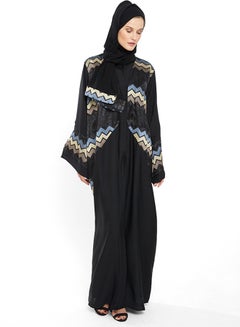 Buy Classy Abaya With Zigzag Embroidered Detailing Black in UAE