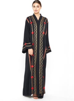 Buy Beaded Floral Embroidered abaya Black in UAE