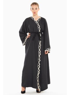 اشتري Striped Abaya With Embroidered Hemming By The Closing كحلي/أزرق في الامارات