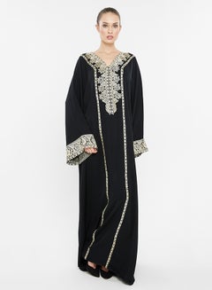 Buy Crochet Embroidery Detail Abaya Black in UAE