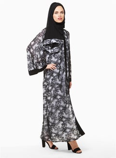 Buy Floral Net Casual Abaya Black/White in UAE