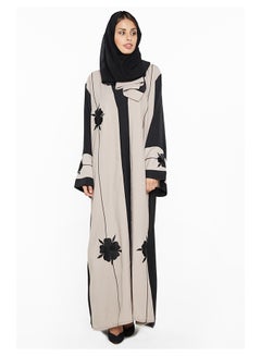 Buy Classy Abaya With Floral Detailing Cream/Black in UAE