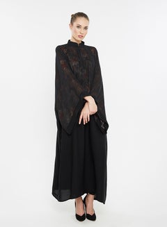 Buy Floral Print Abaya Black in UAE