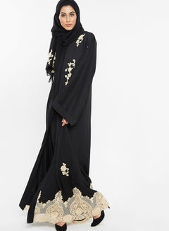 Buy Floral Crochet Detailing abaya Black in UAE