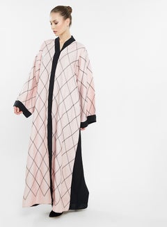 Buy Abaya With Square Patterned Embroidery Detail Pink/Black in UAE