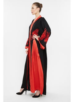 Buy Floral Embroidery abaya Black in UAE