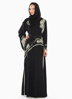 Buy Embroidered Abaya Cream/Black in UAE