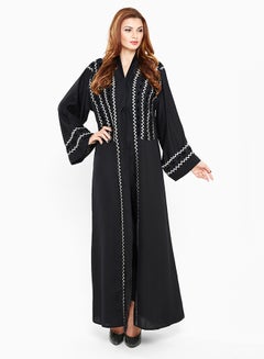 Buy Zigzag Embroidery Abaya Black in UAE