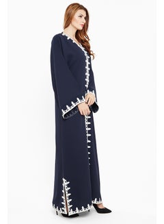 Buy Embroidered Detailing abaya Navy Blue in UAE