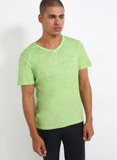 Buy V-Neck Washed T-Shirt Green in UAE