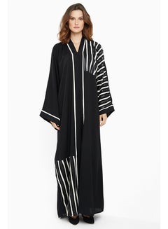 Buy Casual Abaya With Shimmer And Stripe Detailing Black in UAE