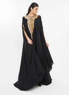 Buy Floral Crochet Embroidery Detailed Abaya Black in UAE