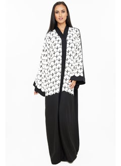 Buy Classy Aztec Print Abaya Black/White in UAE