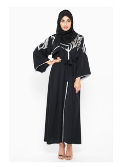 Buy Embroidered Detail Abaya Black/Silver in UAE