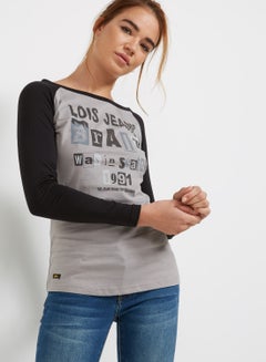 Buy Full Sleeves T-Shirt Grey/Black in UAE