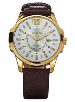 Buy Men's Leather Analog Quartz Watch 8123-golden - 42 mm - Brown in UAE