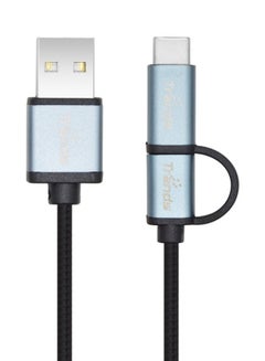 اشتري كابل 2 في 1 قابل للعكس مع مايكرو USB وType-C أسود في الامارات