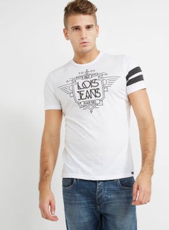 Buy Printed Round Neck T-Shirt 400 White in UAE