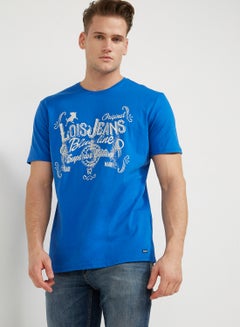 Buy Round Neck Printed T-Shirt Blue in UAE
